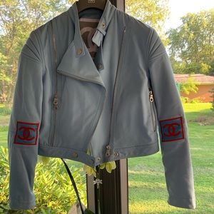 Vintage CHANEL poly/cotton baby blue outfit.